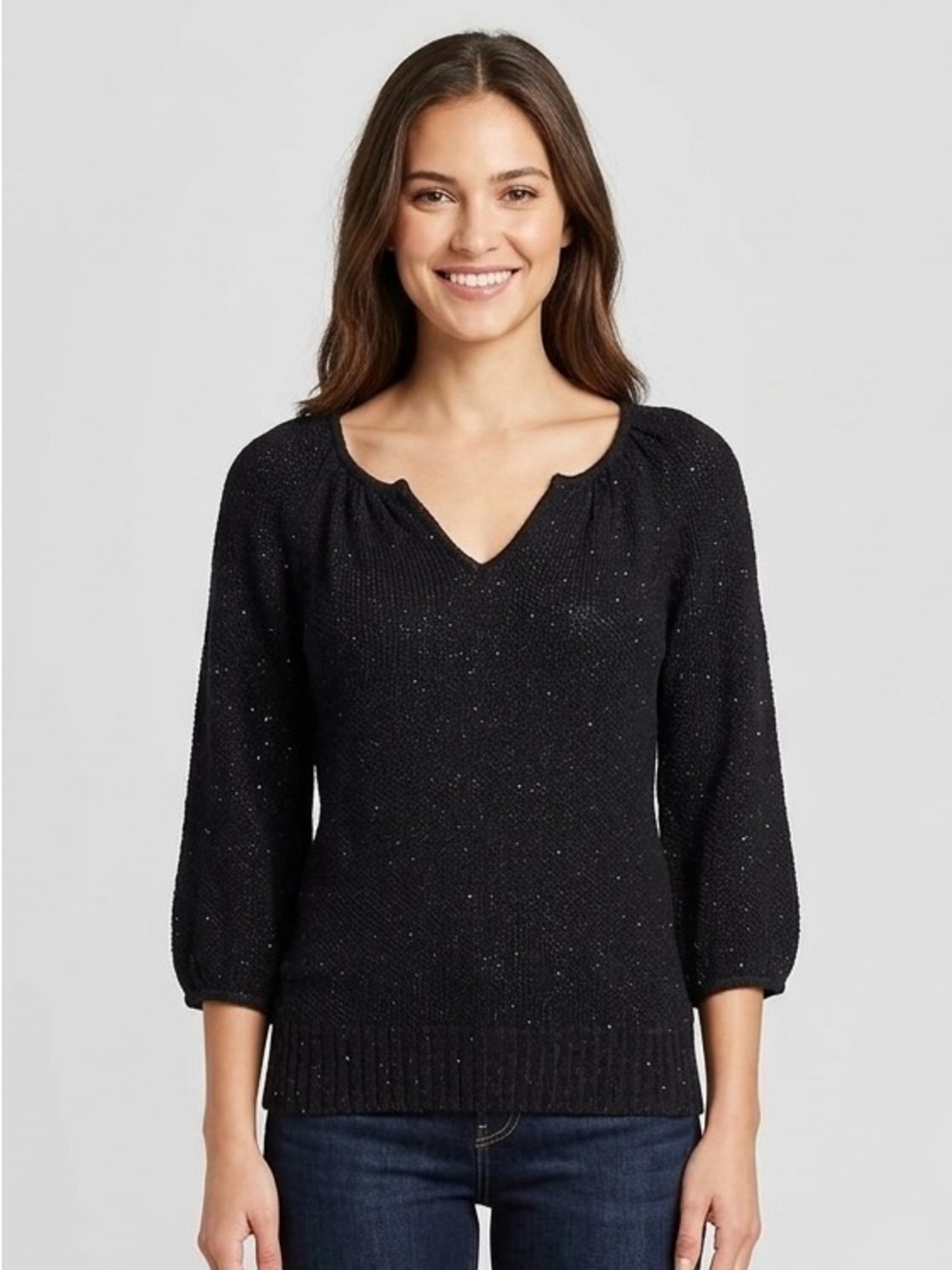 INC International Concepts Black Sparkle V-Neck Sweater